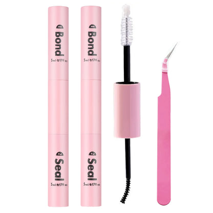 Lash Glue & Seal Kit with 10ml Super-Strong Hold Adhesive, 5ml Lash Glue Remover and Precision Tweezers for Individual Lash Extensions