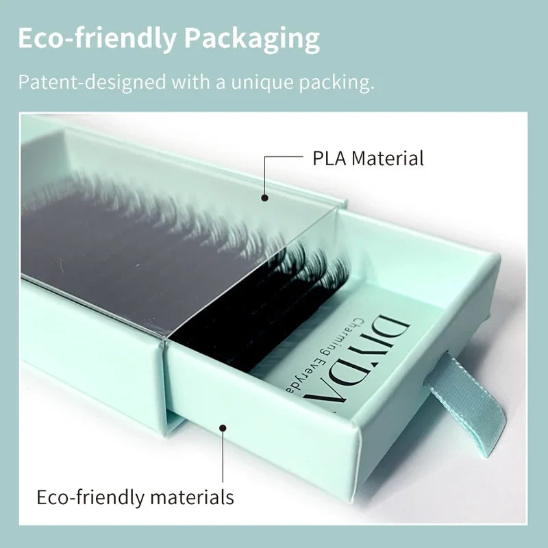 DIYDAY Classic Individual Eyelash Extensions – Long-Length Soft Matte Black Faux Mink Lashes, Wholesale Tray