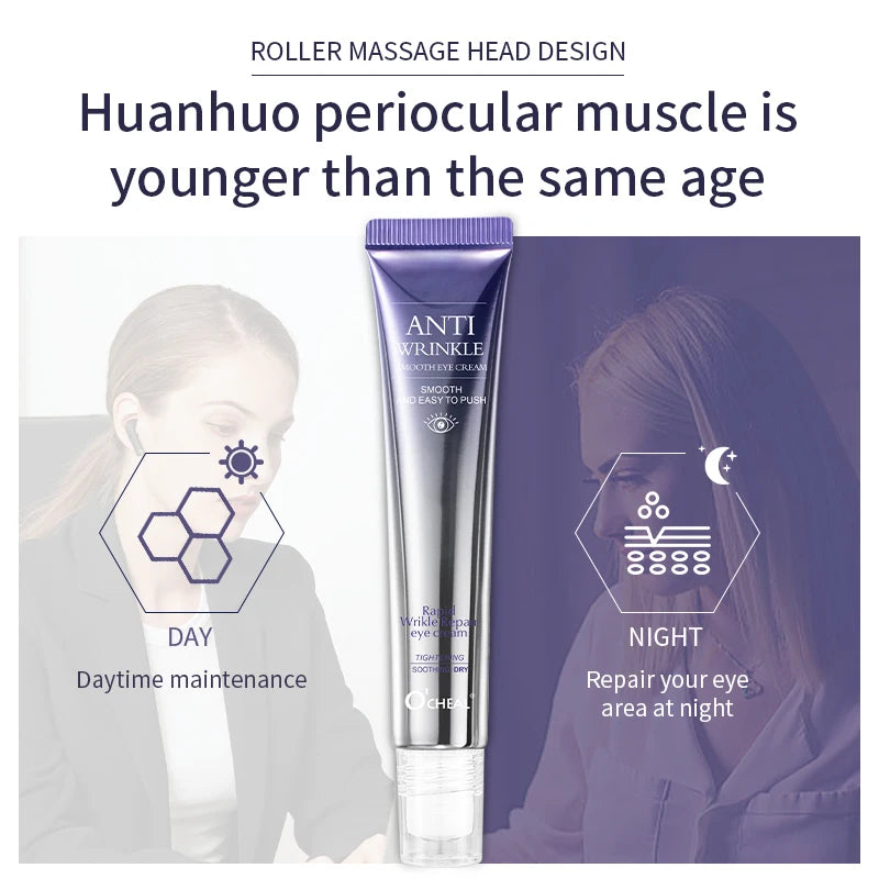 O'CHEAL Hyaluronic Acid Eye Cream Roller with Massager, Anti-Wrinkle, Dark Circle & Eye Bag Care, Moisturizing Anti-Aging Skincare for Eyes