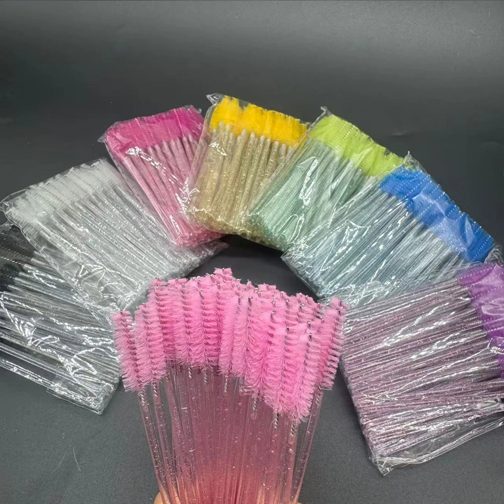 50-Piece Disposable Crystal Eyelash Brush Combs, Professional Mascara Wands for Eyelash Extensions and Makeup Application