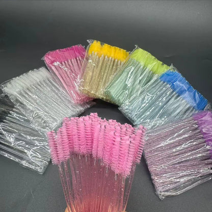 50-Piece Disposable Crystal Eyelash Brush Combs, Professional Mascara Wands for Eyelash Extensions and Makeup Application