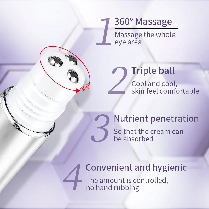 O'CHEAL Hyaluronic Acid Eye Cream Roller with Massager, Anti-Wrinkle, Dark Circle & Eye Bag Care, Moisturizing Anti-Aging Skincare for Eyes